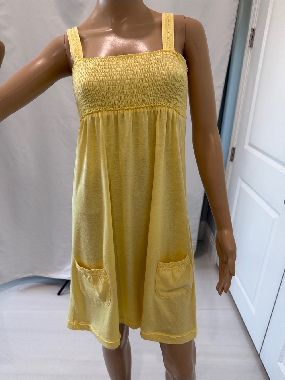 Abercrombie & Fitch Vintage Y2K Yellow Babydoll Tank Top Mini Dress Size L